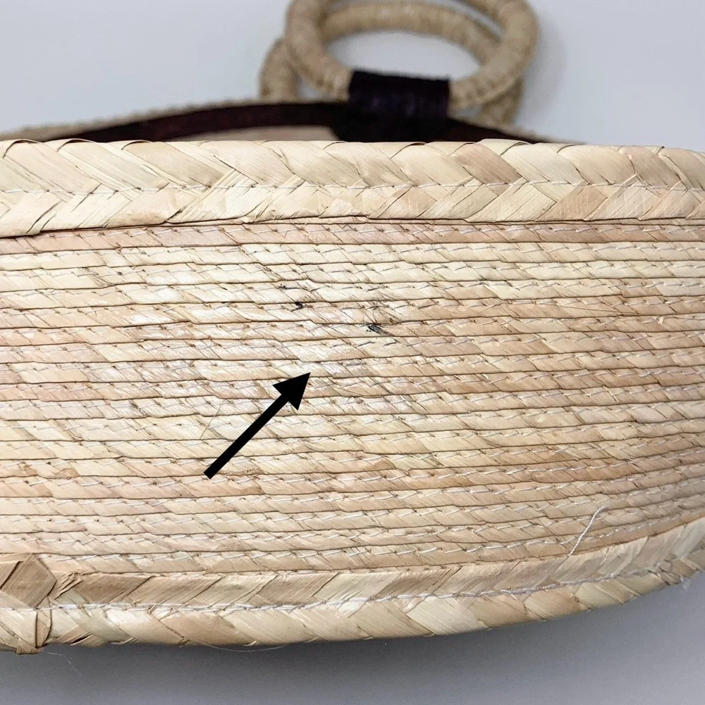 MISA Los Angeles Mykonos Circle Circular Straw Tote Bag Natural Purple Pink